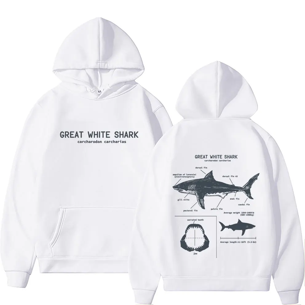 Marine Animals Great White Shark Anatomy Graphic Hoodie Men Women Casual Oversized Pullover Men's Vintage Fleece Cotton Hoodies