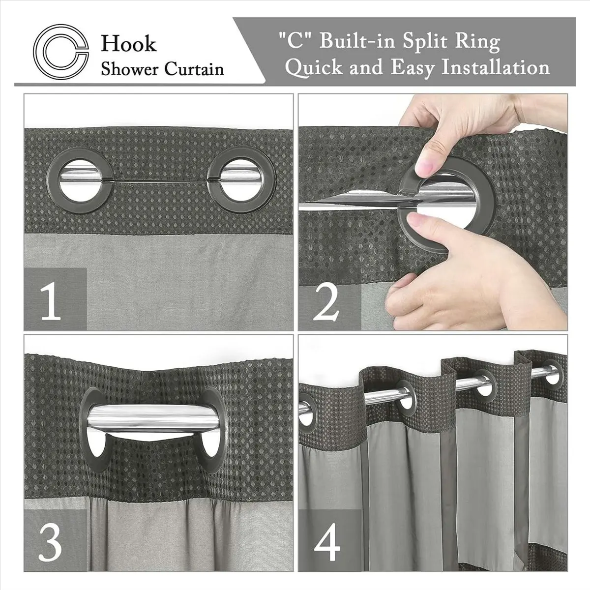 

A25I Занавеска для душа вафельного переплетения без крючка с тканевым вкладышем для ванной комнаты, гостиничный стиль с сетчатым верхним окном, B