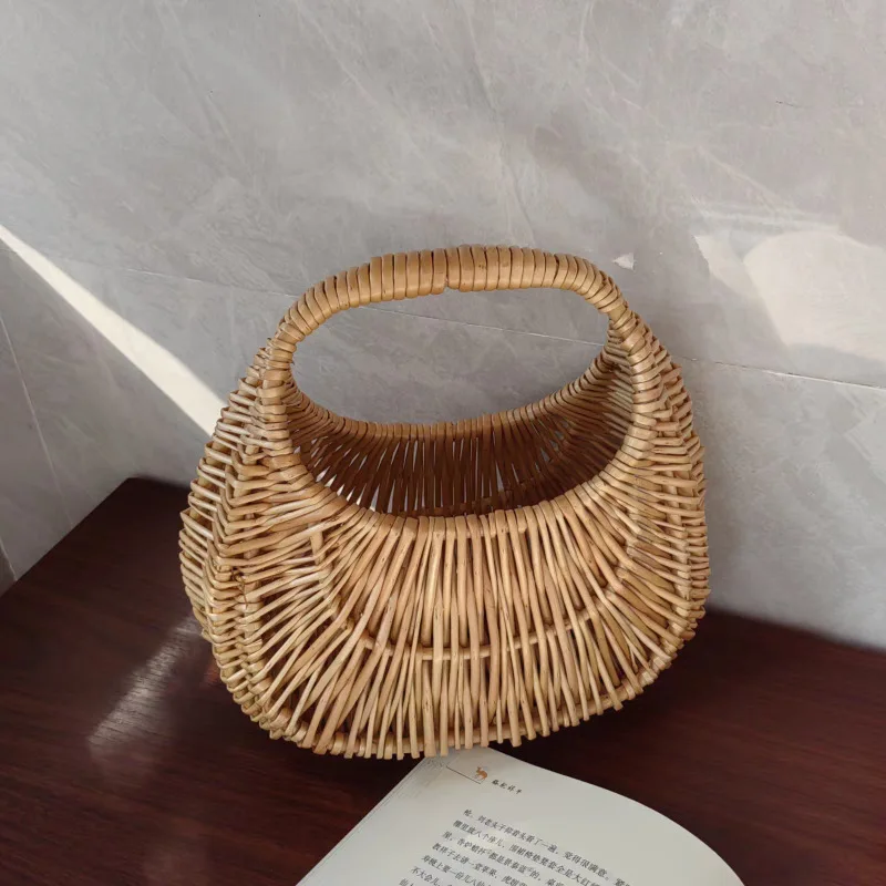 Bohemian Wicker Rattan Bag Handmade Woven Basket Bags for Women Handbags Summer Bali Straw Bags Designer Travel Beach Bag Clutch