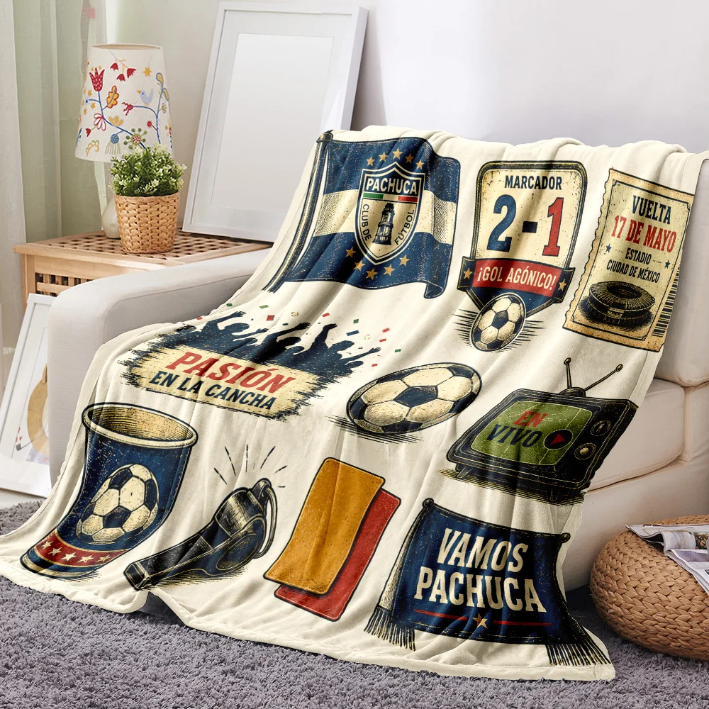 Manta para Fanáticos del Fútbol Mexicano — Diseño Vintage del Club Pachuca con Balón Retro, Tarjetas de Árbitro y Pancarta de "Vamos Pachuca" para la Pasión