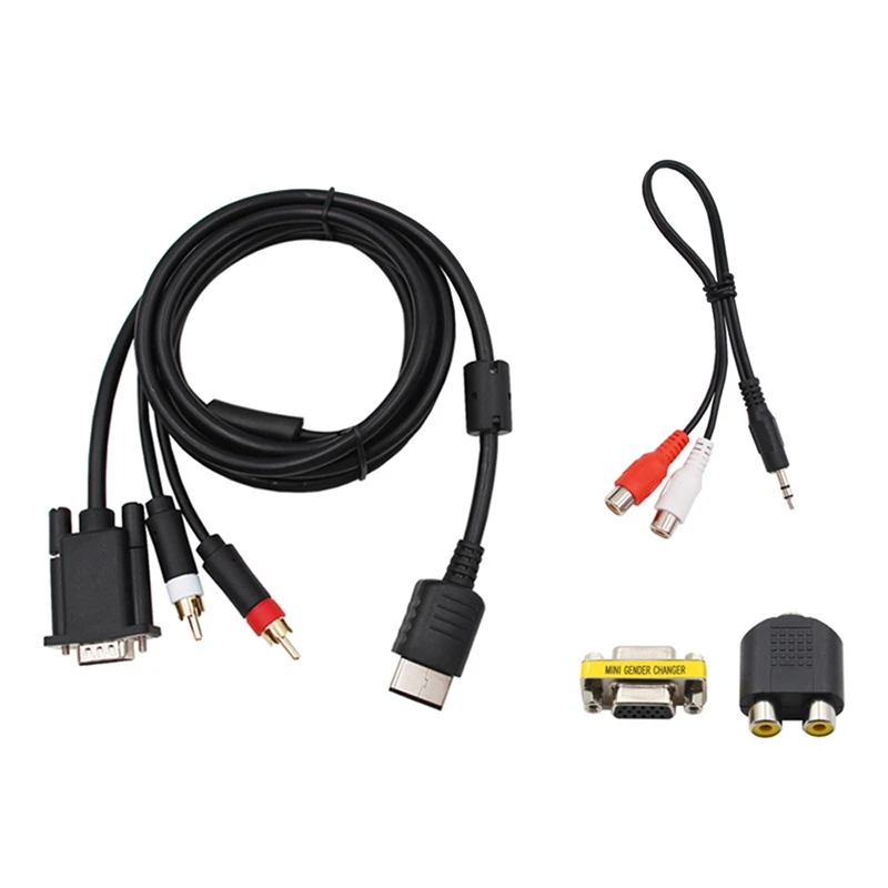 HOT-VGA Cable For Dreamcast High Definition + 3.5Mm To 2-Male RCA Adapter