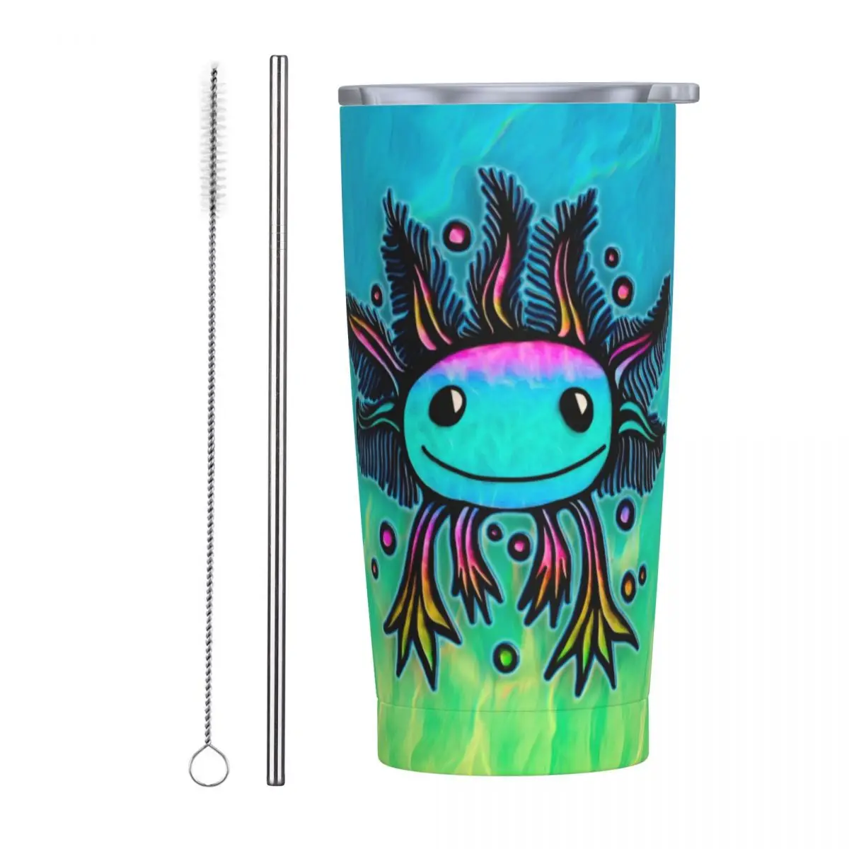 Cute Axolotl Insulated Tumbler with Straws Lid Exotic Animal Stainless Steel Thermal Mug Outdoor Portable Car Bottle Cup 20oz