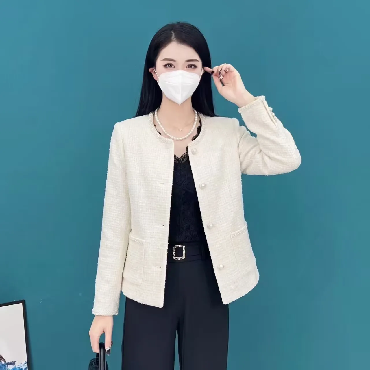 Tweed Jacket 2026 New Spring Women's White Fashion Temperament High-End Fashion Thin top Versatile Women Blazer With Lining