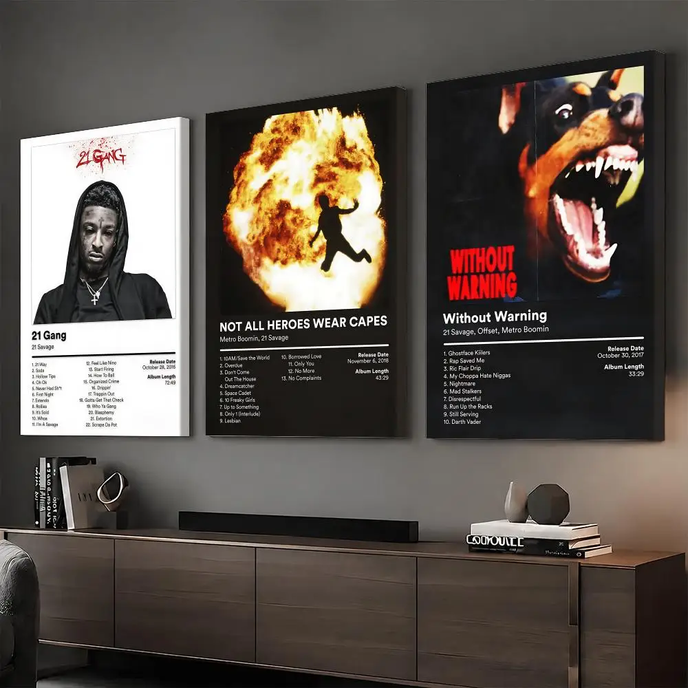 21 S-Savage Rapper Album Painting Calligraphy HD Modern Style Inner Frame Canvas Poster Bedroom Room Hallway Wall Art Decor