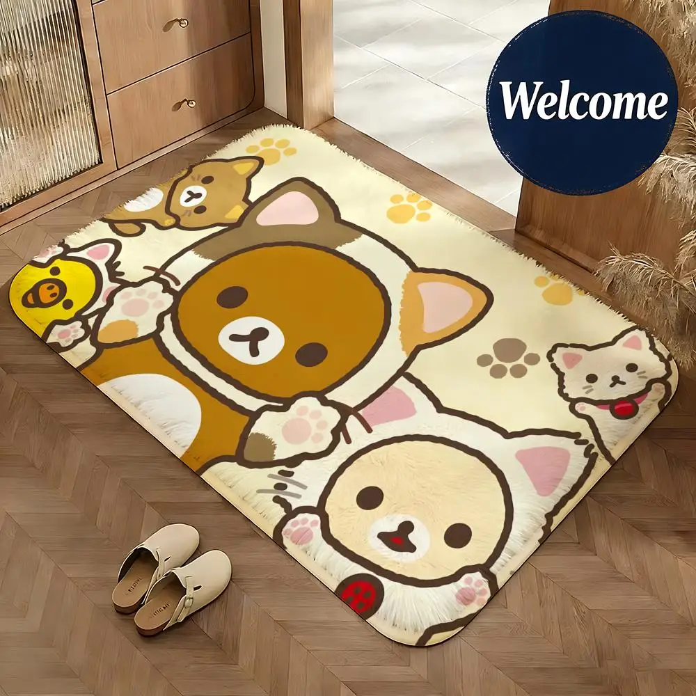 Weiche Flanell-Bodenmatte mit Rilakkuma-Motiv, rutschfeste, saugfähige Fußmatte für Badezimmer, Schlafzimmer, Heimdekoration, Teppich – Detail 14