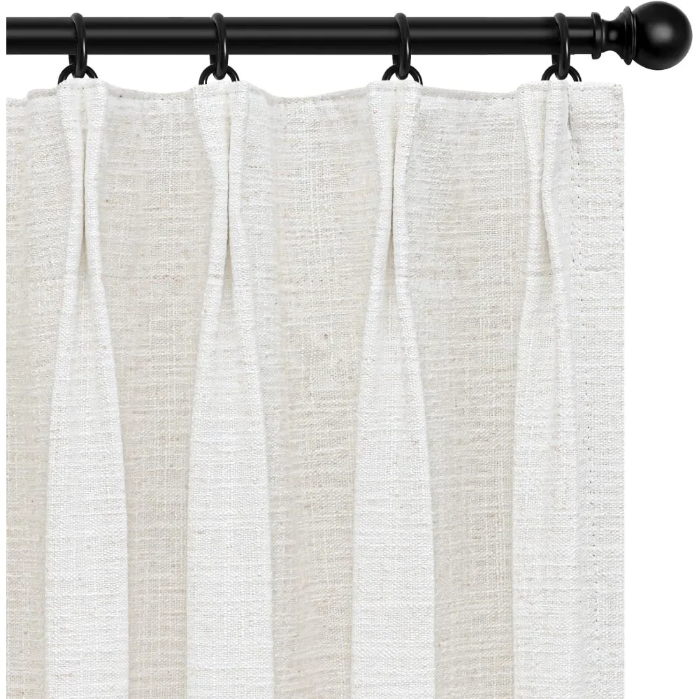 100% Blackout Curtains, Pinch Pleated Linen Blackout Curtains 96 Inch Length 2 Panels Set