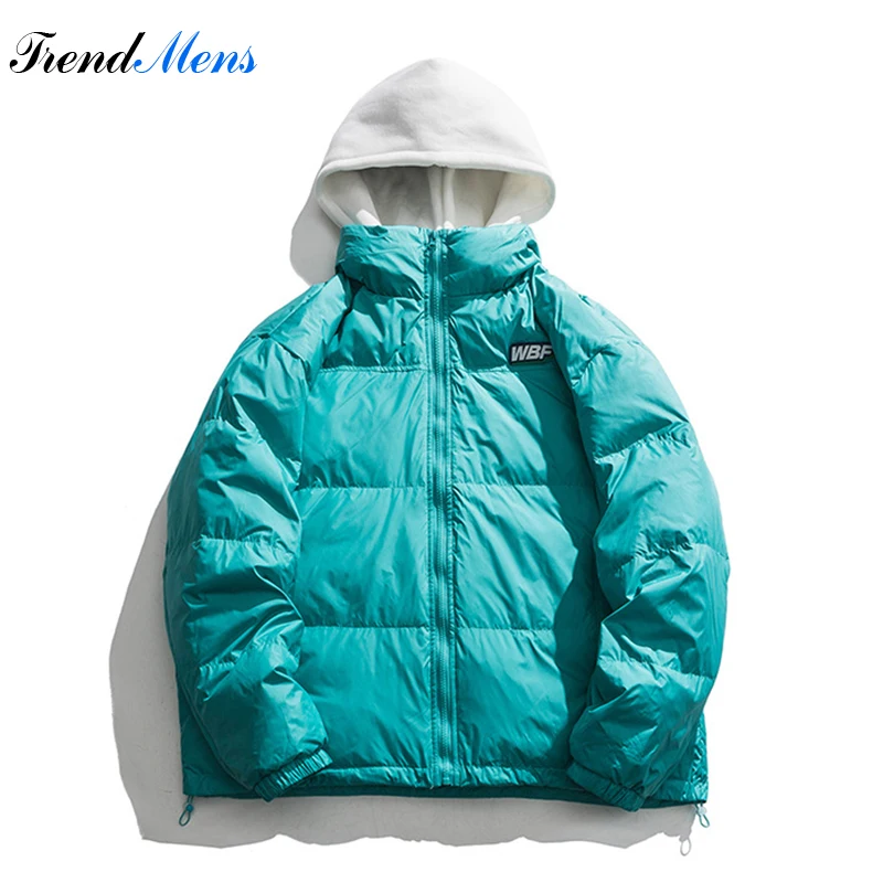 Winter Solid Color Basic Contrast Removable Hooded Down Coat Men 2023 New Retro Warm Outdoors Windbreak White Duck Down Jacket