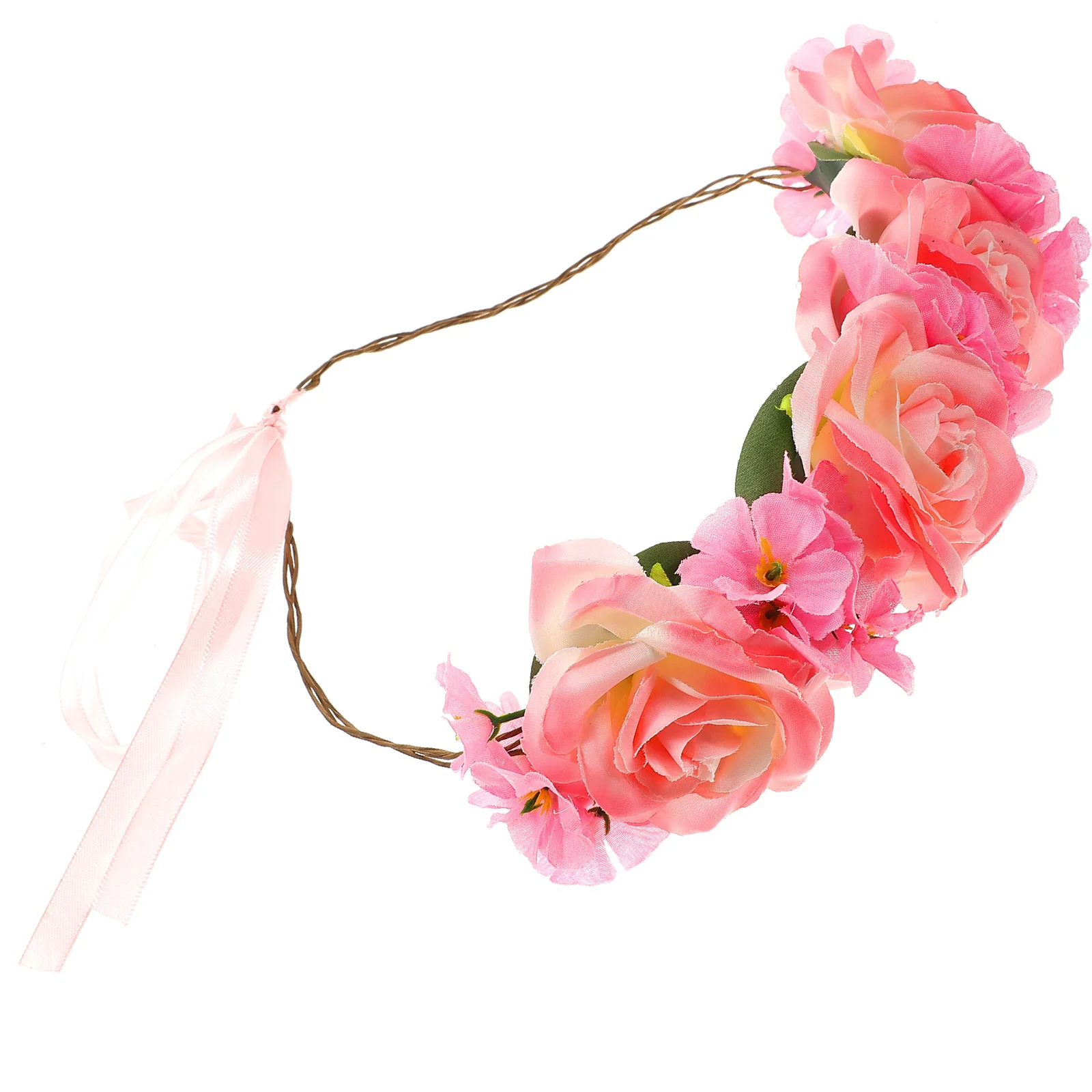 

Pink Artificial Rose Flower Headband with Adjustable Ribbon Elegant Simulation Floral Hair Wreath Crown for Wedding Party