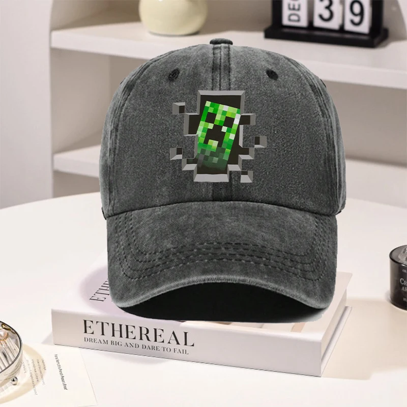 Miner Crafting Pixel Washed Denim Baseball Cap für Herren und Damen, Snapback-Mütze, modische Vintage-Hip-Hop-Kappen, Outdoor-Casual-Casquette, Geschenk