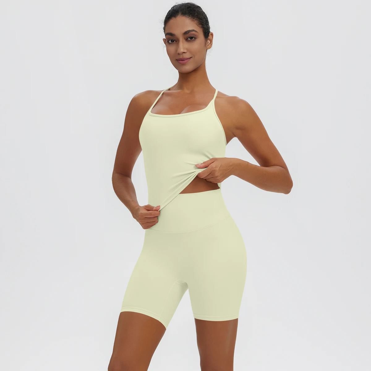 Rooftrellen 2-teiliges sexy einfarbiges Yoga-Set für Frauen, mit schönem Rücken und I-förmiger Weste, Fitness-Lauf-Yoga-Shorts-Set für Damen – Detail 29
