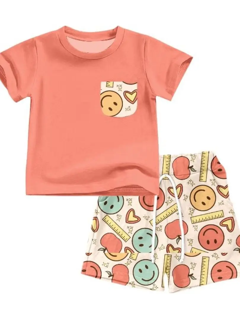 Ropa de regreso a la escuela para niños, conjunto de ropa para niñas pequeñas, Túnica de manga acampanada, Top, pantalones cortos de glaseado, trajes de Boutique