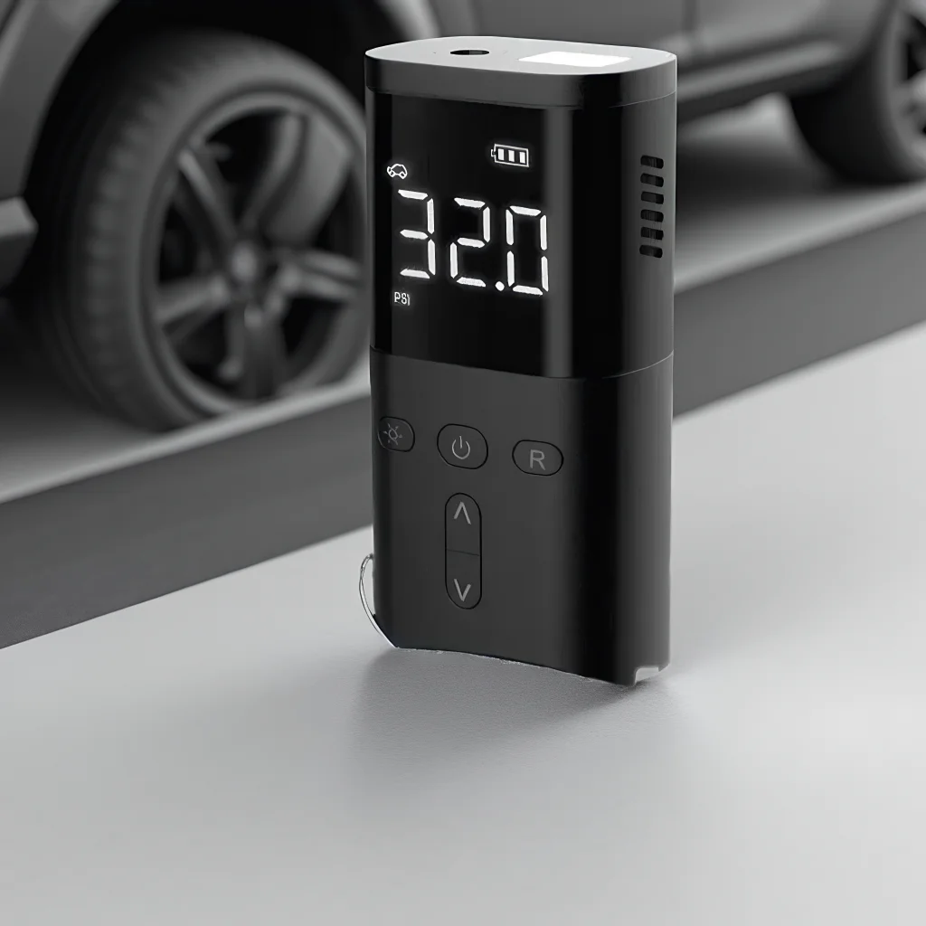 

Cordless Rechargeable Air Compressor Tire Inflator with LED Light Power Bank Portable Design