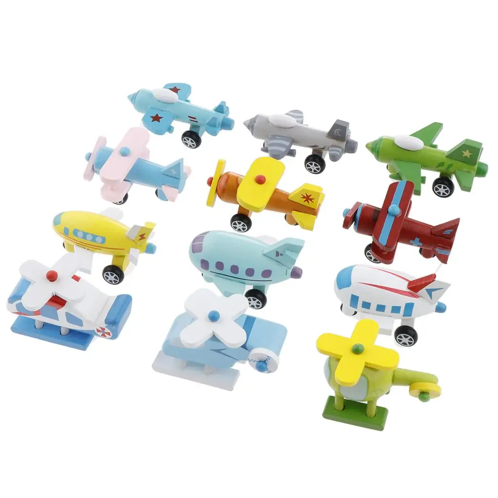 12pcs Early Explorer Wooden Plane Aircraft Colorful Toys for Baby Toddlers