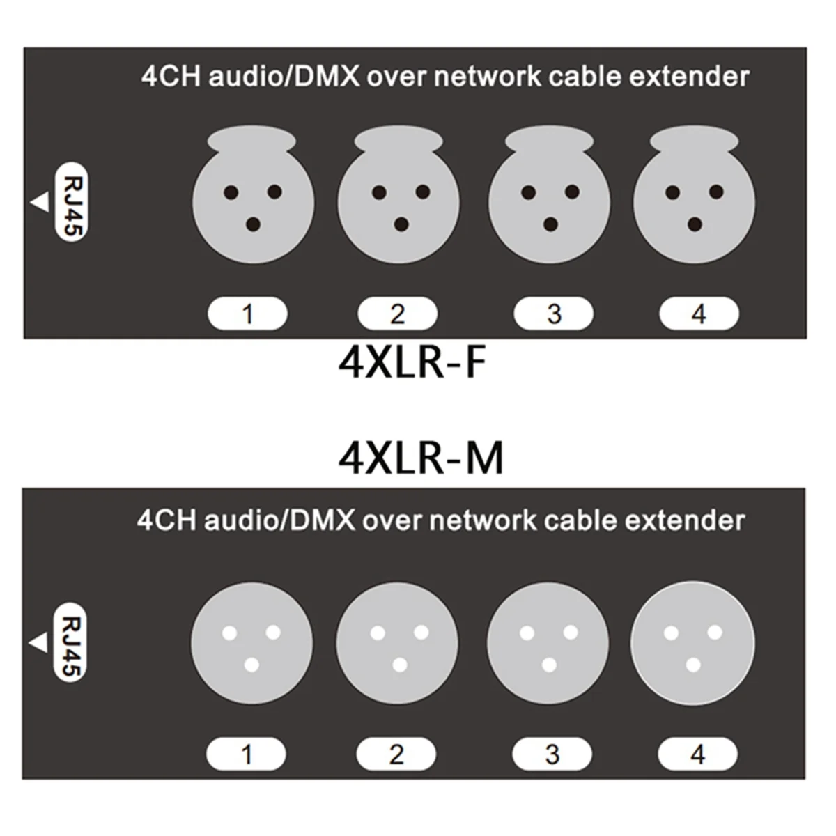 1 قطعة 4-قناة 3-Pin XLR الصوت وDMX عبر موسع كابل الشبكة ، DMX512 موسع إشارة الشبكة ، أنثى