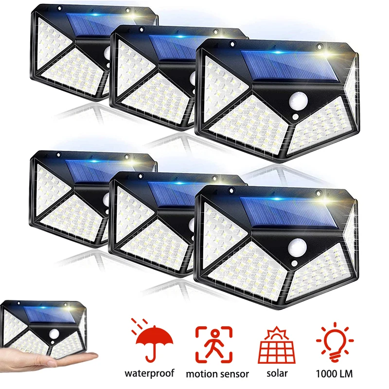 Solar Lights Outdoor Waterproof 100 LED Wireless Security Motion Sensor Outdoor Lights for Front Door Backyard Steps Garden