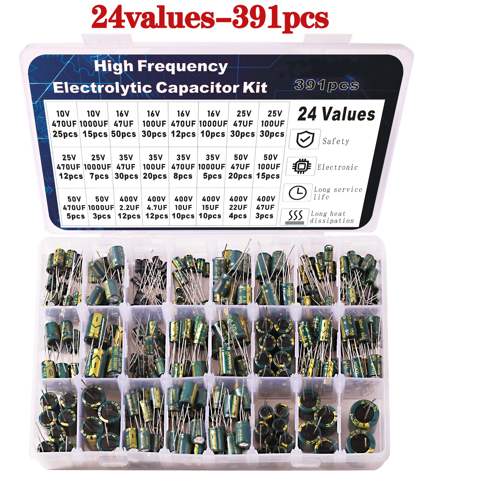 Electrolytic Capacitor Kit High Frequency Assortment 10v 16v 25v 35v 50v 400v 10uf 100uf 470uf 1000uf