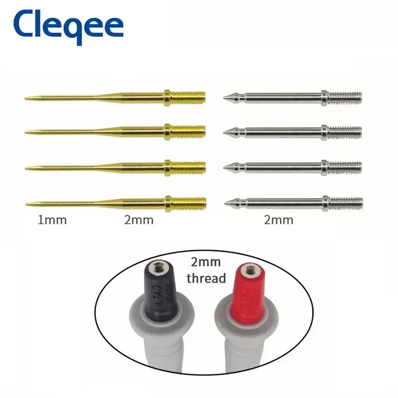 Cleqee P8003.1 1mm/2mm Replaceable Needles Pin with Thread or no thread Test Probe Kit 1mm Gold Plated Sharp & 2mm Thick Needles