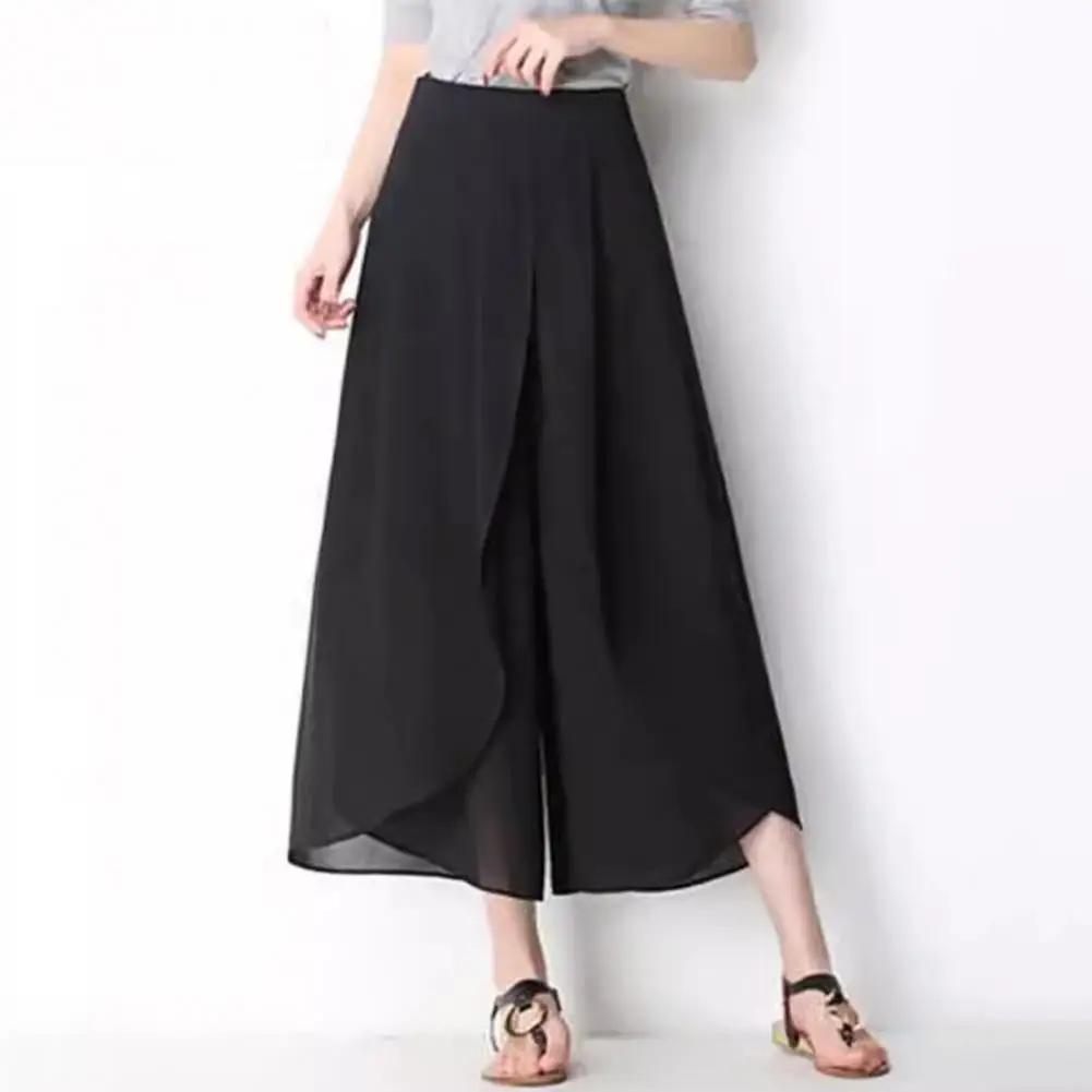 Comfortable Wide-leg Trousers Elegant Wide Leg Skirt Pants High Waist Slit Design Loose Fit Streetwear Trousers for Women Solid