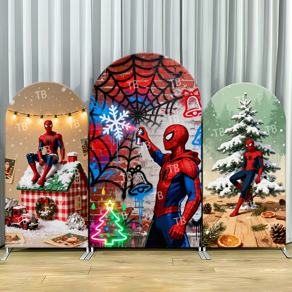 

Spider-Man Christmas Graffiti Arch Backdrop Cover Festive Scene For Kids Birthday Party Cool Cartoon Theme Photo Booth Decor