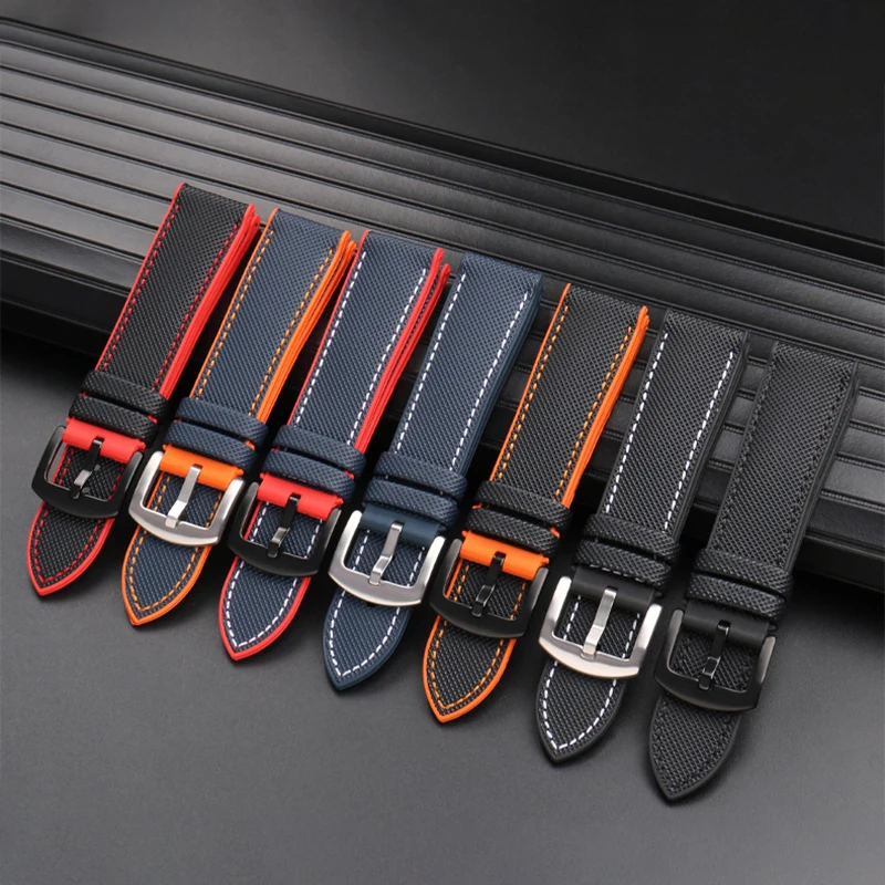 12 가지 색상 유니섹스 고품질 고무 스트랩 20mm 21mm 22mm 고무 23mm 24mm 시계 밴드 팔찌 남성 여성 블루 오렌지 블랙 레드
