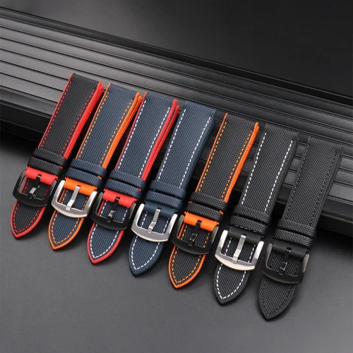 Imagen 2 del producto Correa de goma Unisex de alta calidad, 12 colores, 20mm, 21mm, 22mm, goma de 23mm y 24mm, pulsera para reloj, hombres y mujeres, azul, naranja, negro y rojo