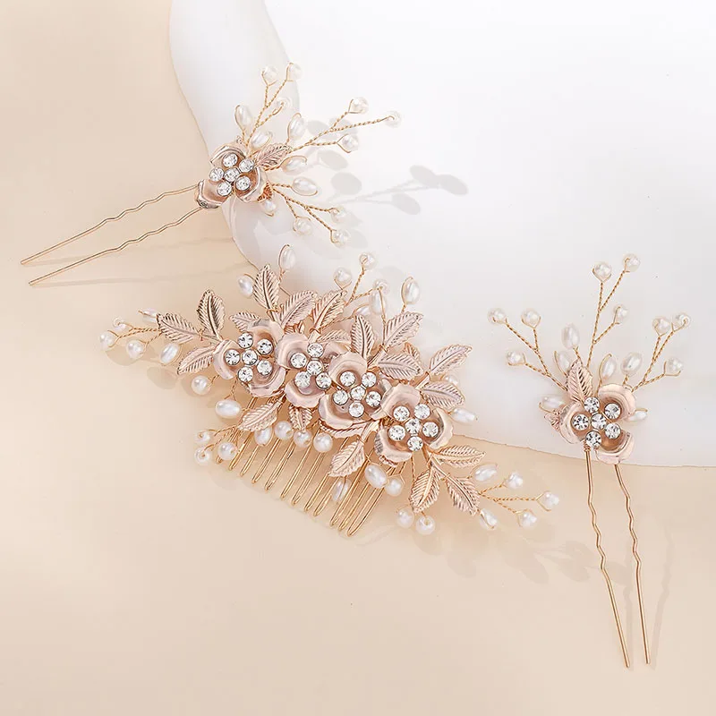 

SLBRIDAL Handmade Crystal Rhinestones Pearls Flower Bridal Hair Comb Hair pins Wedding Headpieces Hair Accessories Women Jewelry