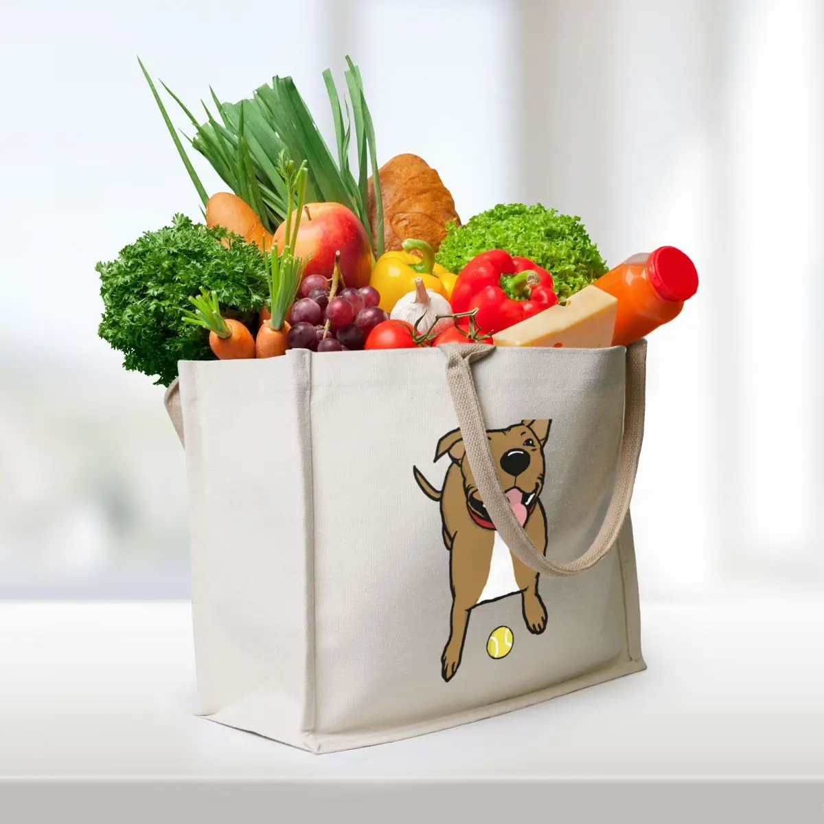 Happy Brown Dog with Tennis Ball Cute Cartoon Canine Tote Bag sacs de shopping bag luxury women Customizable tote bag