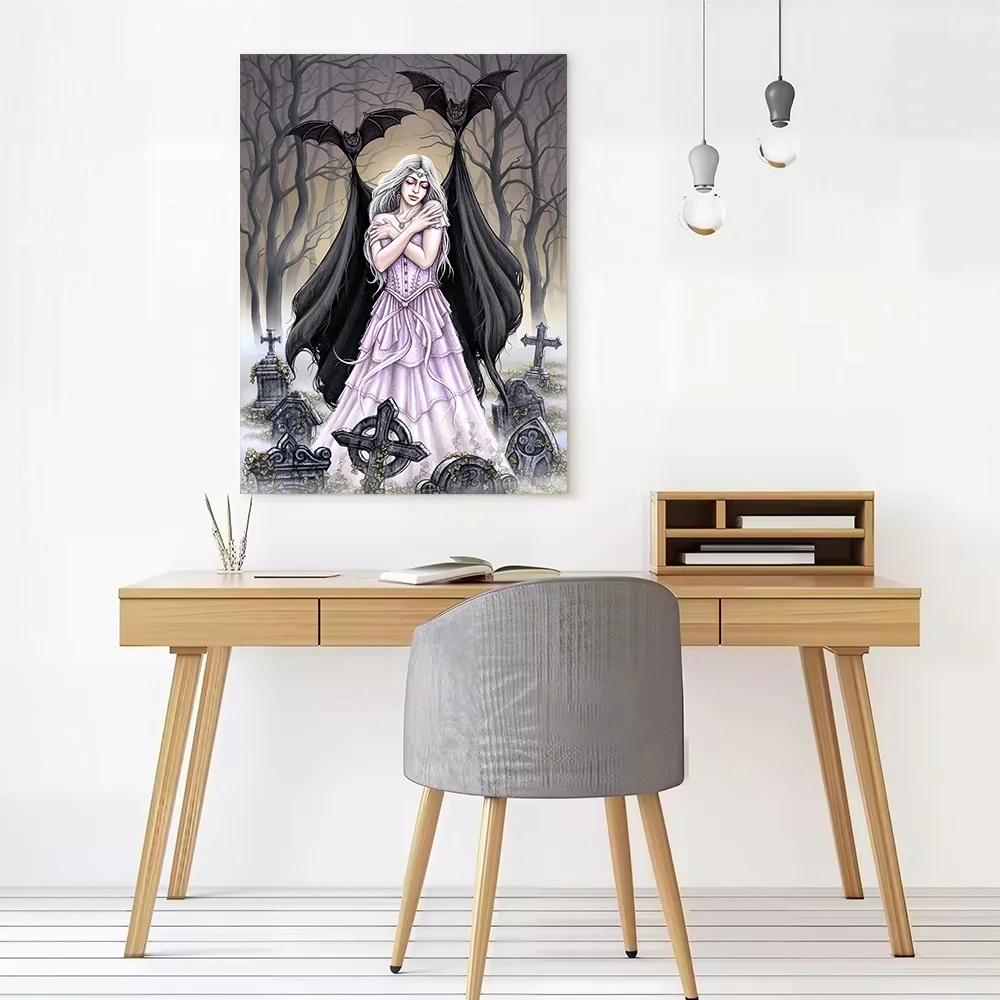 Vampire Girl With Bats Printed Canvas Poster Personalized High Quality Wall Art Paintings for Decor Living Room Decoration Mural
