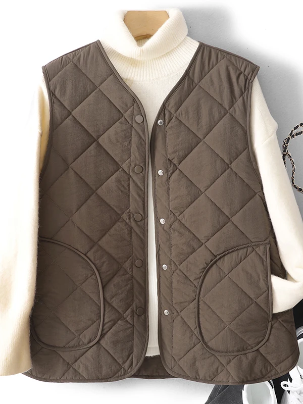 Casual oversized katoenen jaet top dun gewatteerd vest k knop zijkant veelzijdige katoenen kleding voor dames winterkleding