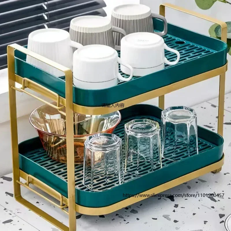 2-Tier Cup Holder  Drying Rack with Drip Tray Wine Glasses Holder Removable Storage Holder Tea  Coffee  Drain Tray Kitchen