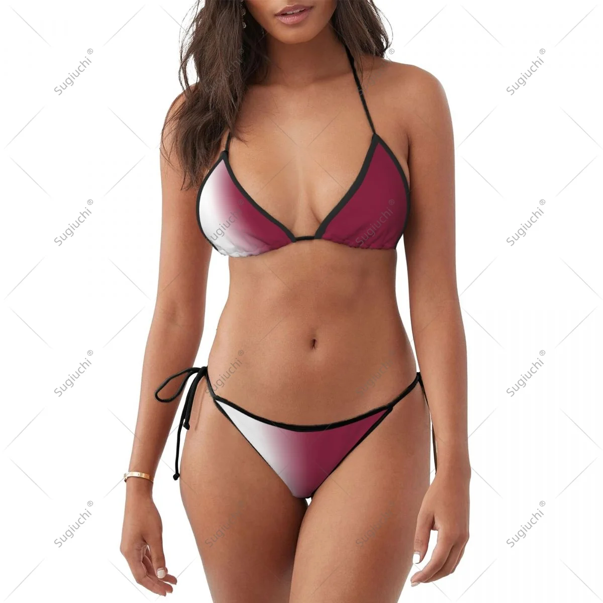 

Women Girls Bikini Qatar Flag Swimsuit Sets Three Point Beachwear Swimming Bathing Beach Party Suits Sexy Mujer