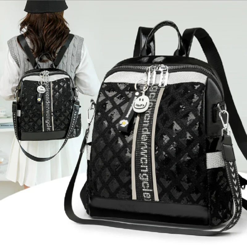 New Women's Fashion Luxury Soft Leather Travel Backpacks Large Capacity Double Zipper Shoulder Bags Totes Crossbody Backpack
