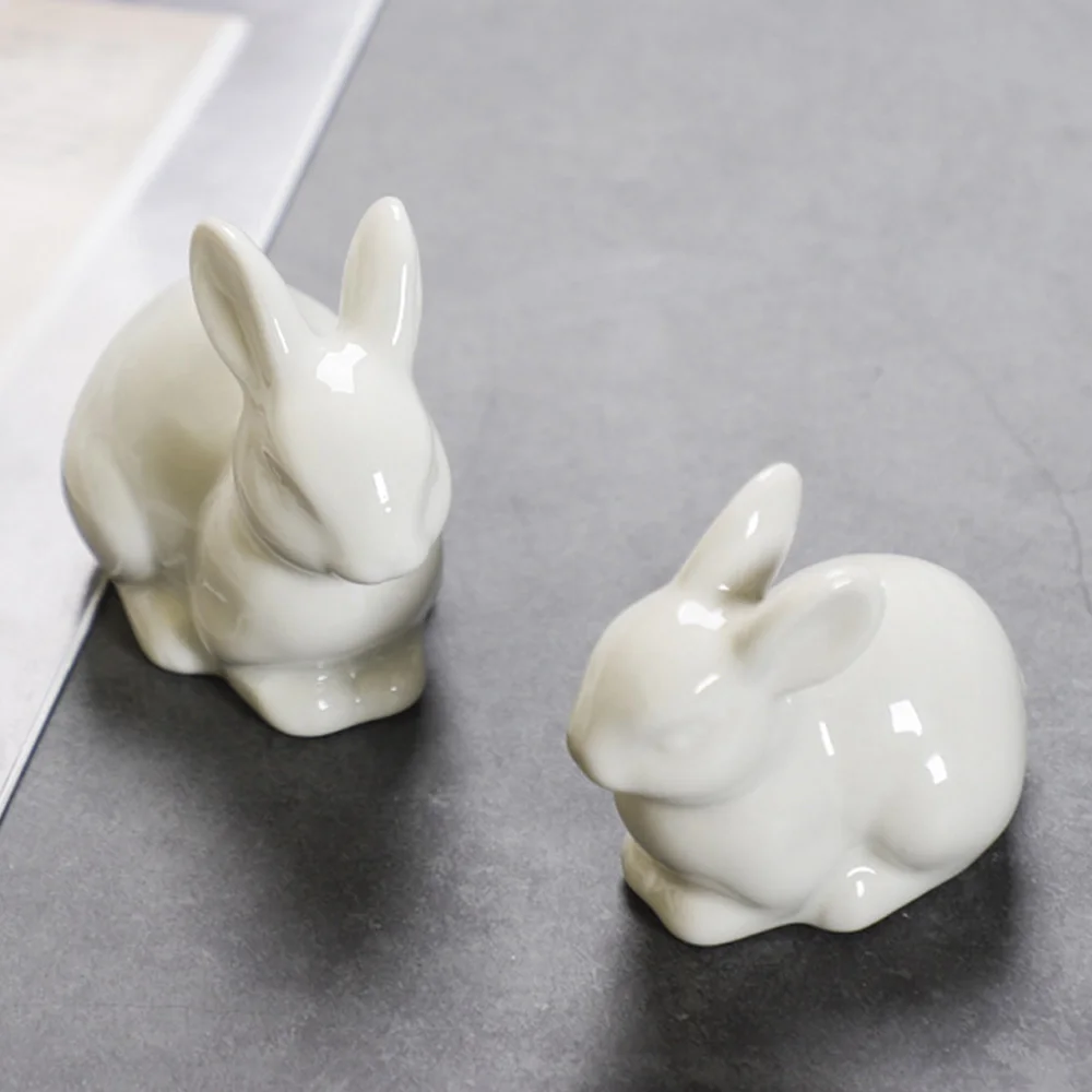 Mini Ceramic Bunny Ornament Home Decoration Animal Figurine Craft for Flat Dormitory Decoration