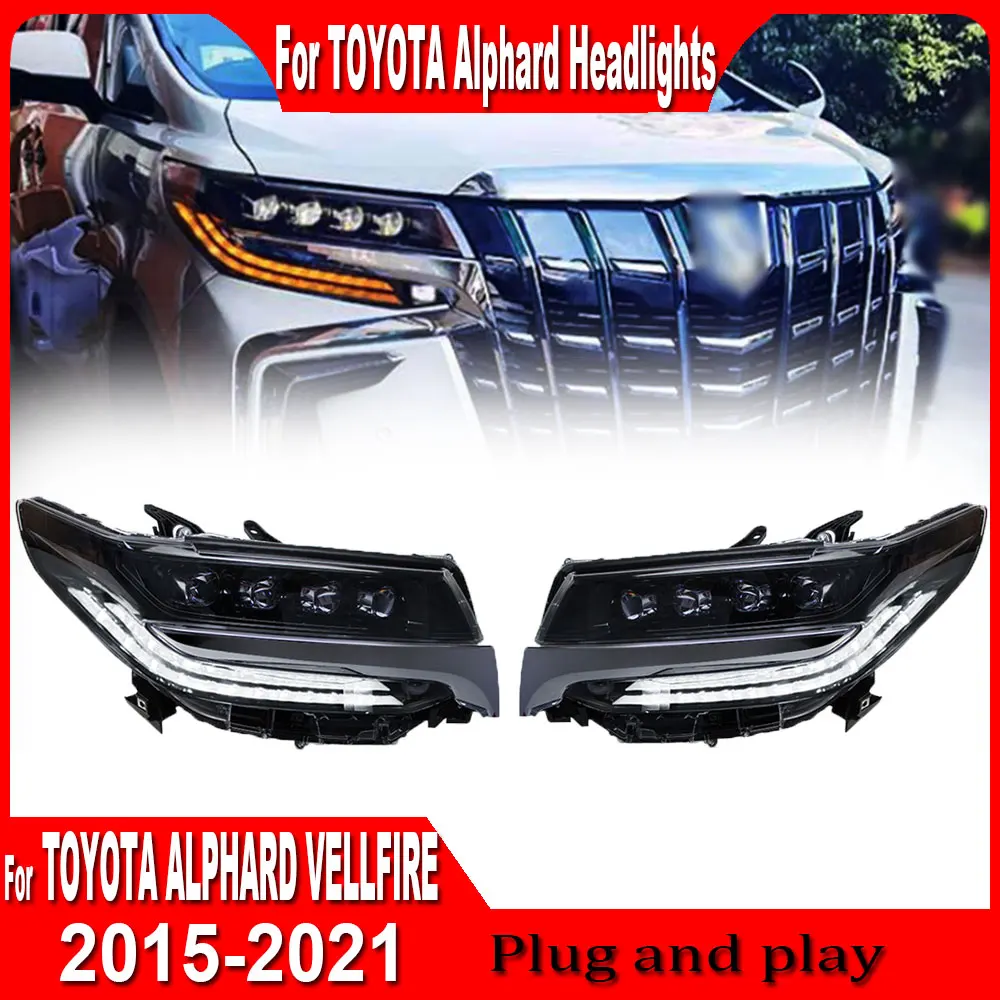 

Пара автомобильных фар для Toyota Alphard, фары 2015 2016-2021 светодиодный проектор с 4 линзами, фары DRL, сигналы поворота, автомобильные аксессуары