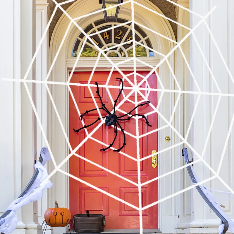 Telaraña blanca y negra de 150/250cm, telaraña elástica gigante para el hogar, Bar, jardín, Casa Encantada, accesorios de terror, decoración para fiesta de Halloween