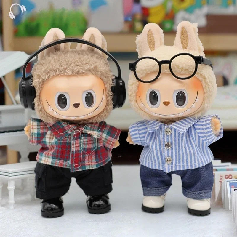    미니 인형 옷 세트 17cm 라부부 인형 의류 라부부 V1 V2 V3 캐주얼 체크 코트 청바지 세트 라부부 액세서리