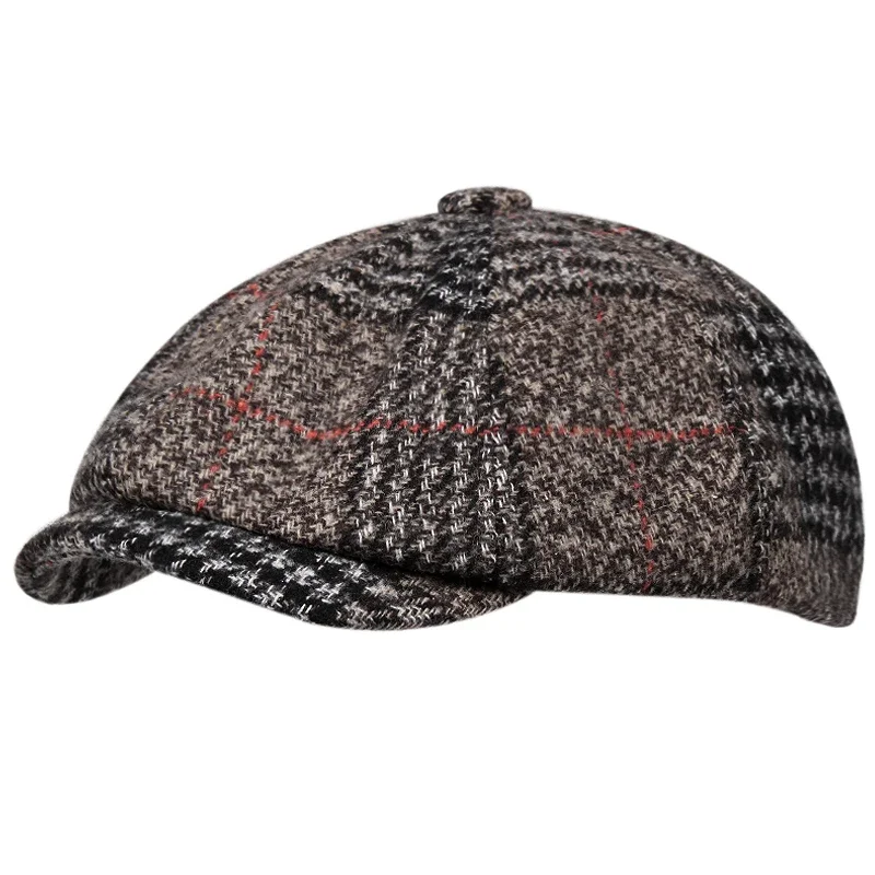 2024 New Men\'s Lvy Driving Cap Autumn Winter Warm Newsboy Hats Vintage British Painter Hats For Men Plaid Boina Bone Masculino