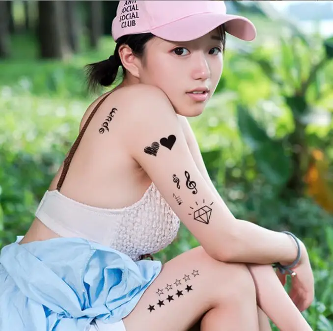tattoo heart face Black White Sweet Hearts Water Transfer Temporary Tattoo Stickers Fake Tattoo Tatuagem For Women Men