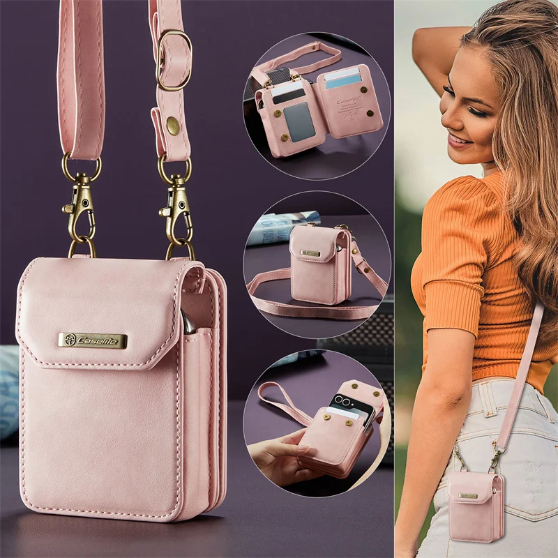 Per Samsung Galaxy Z Flip 6 3 4 5 5G Apple Airpods mini borsa a tracolla in pelle con catena borsa a portafoglio moda antiurto di lusso