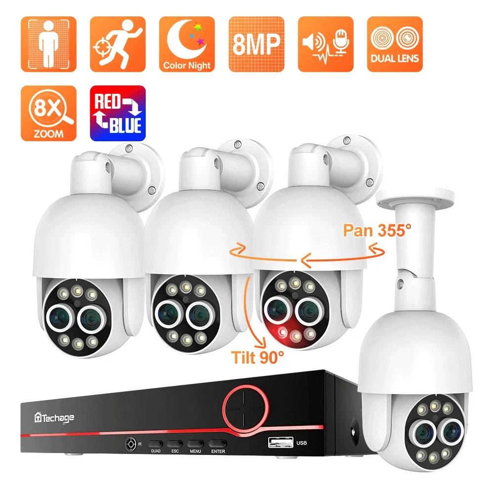 

Techage 8CH 8MP H.265 Camera System HD 8X Mix Zoon Human Detection Dual Lens POE CCTV System Full Color Night Surveillance Kit