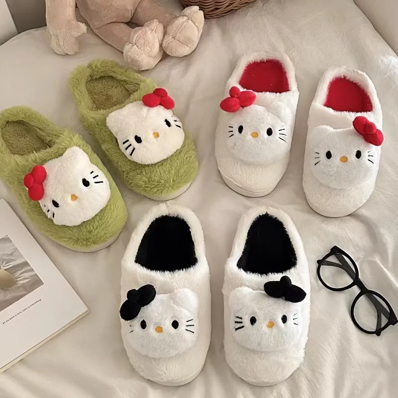 Sanrio Plush Slippers Hello Kitty Kawaii Cute Student Autumn Winter Bedroom Soft Padded Plush Bedroom Aldult Shoes Girls Xmas