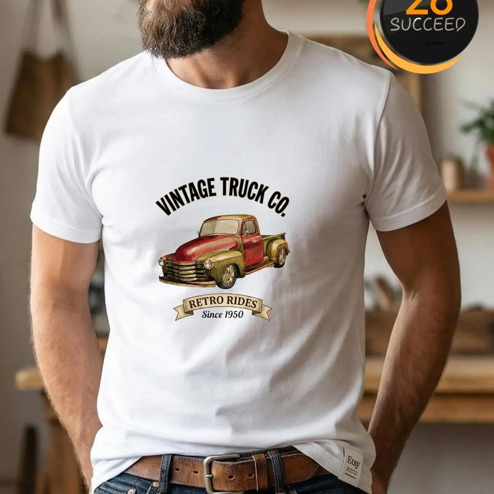 Vintage Truck Retro Rides T Shirt Classic Pickup  vintage Washed Top For Everyday Wear homme Versatile Soft Stretched graphic