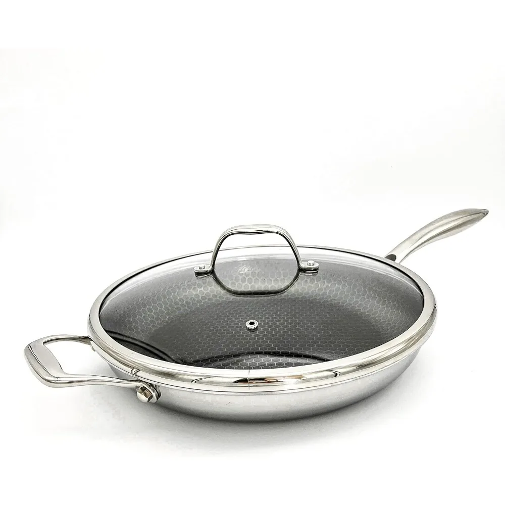 

12 Inch Hexagon Surface Hybrid Stainless Steel Frying Pan with Lid