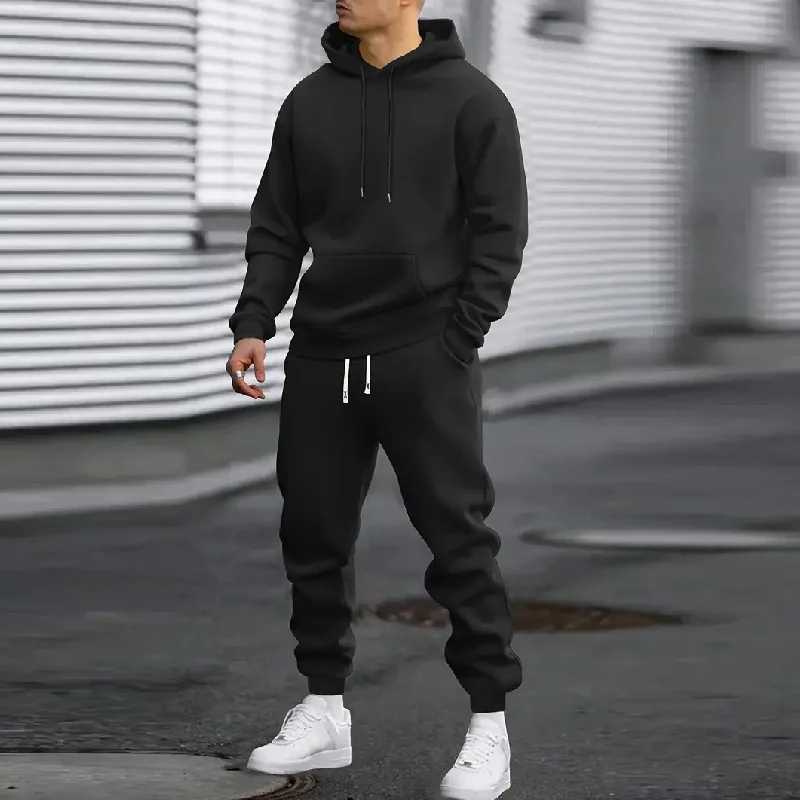 

2026 Men Sets Casual Sports Two Piece Sets Spring Autumn Loose Comfortable Simple Tracksuits Man Solid Hoodies Sweatpants Outfit