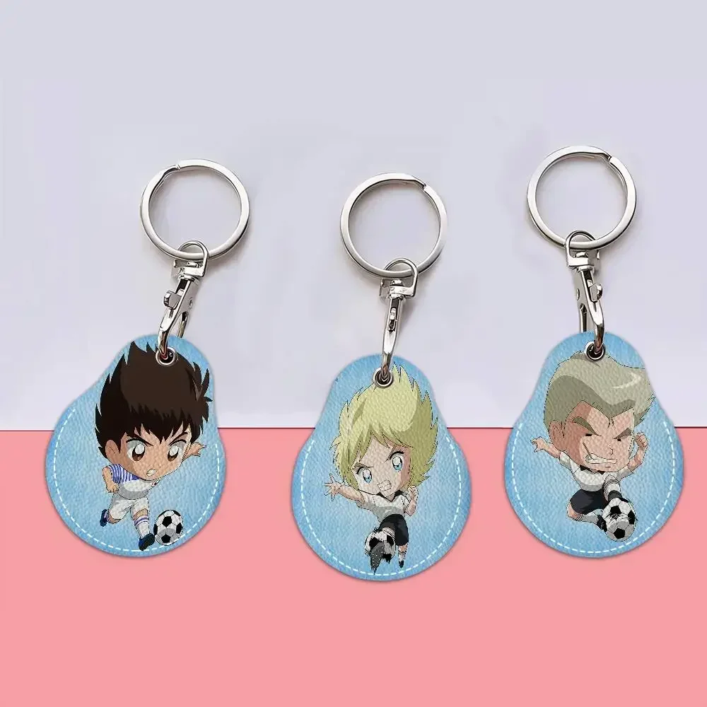 C-Captain-Tsubasa Heroic-Sporty Keychain Access Card Bag Key Tag Ring Leather Card Keychain Key Ring Door Lock Access Tags