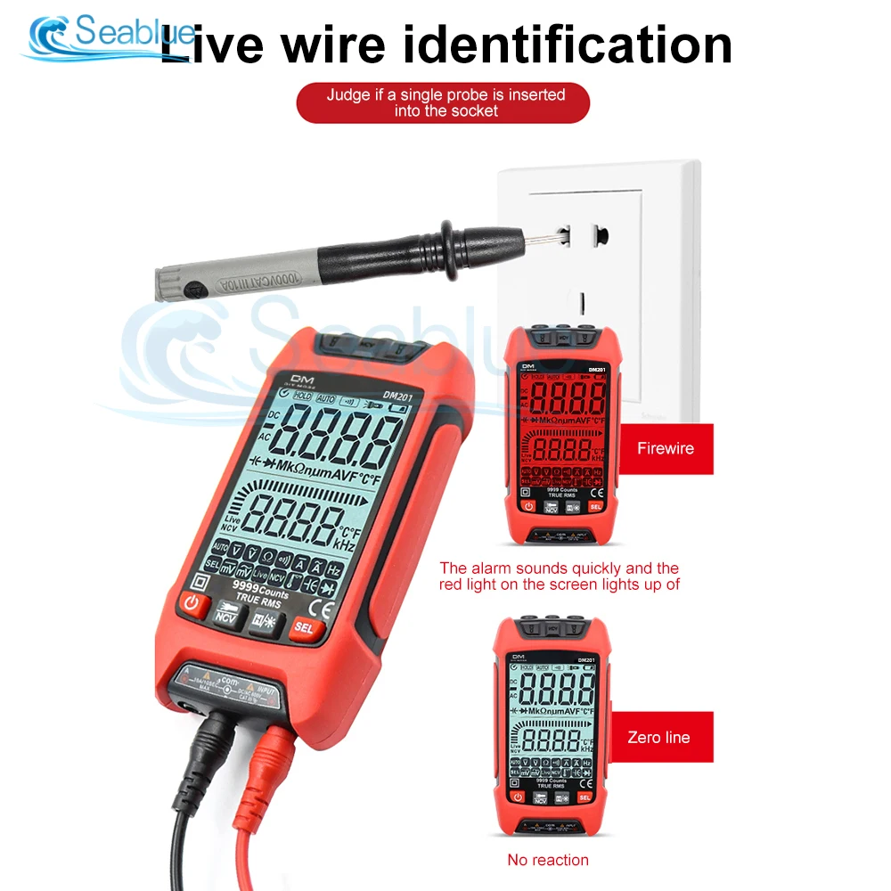 Rechargeable Voltage DM201 Digital Multimeter Color LCD Display 9999 Counts Auto Range Ohmmeter Backlight Cap Ohm Hz Diode