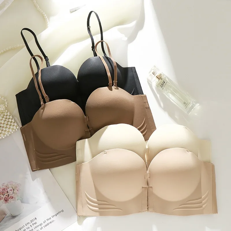 

Anti-sagging Buckle Underwear Women's Small Chest Push-up Comfortable Large Palm Cup Parammary No-trace Bra Front