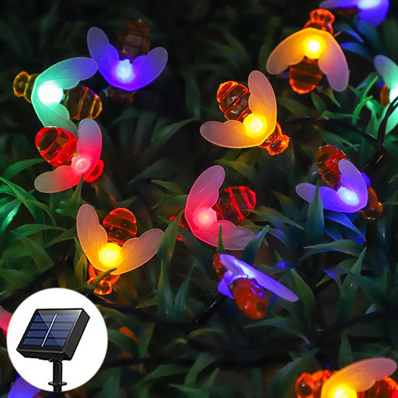 

Outdoor Solar Bee LED String Lights Waterproof Honeybee Lights for Garden Fence Tree Balcony Wedding Party Decor