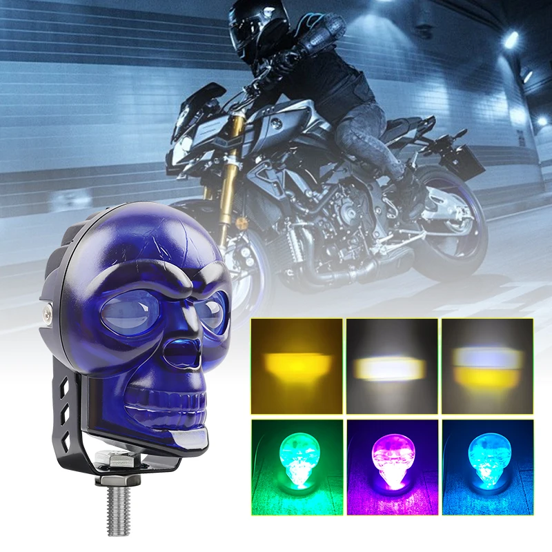 

1 piece Colorful Skeleton Head Motorcycle Spotlight Dual Color RGB Color Car Lamp Modification Plastic Material Headlight Shape