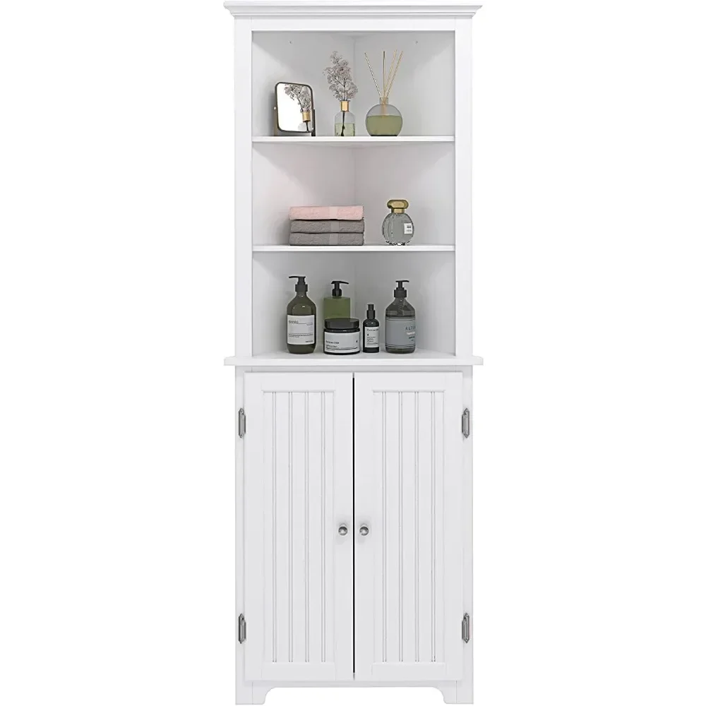 

UTEX Tall Corner Cabinet, Free Standing Corner Storage Cabinet with Doors and Adjustable Shelves, Storage Cabinet Tall White